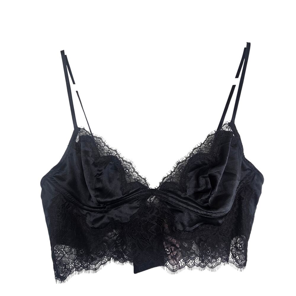 Victorias Secret Womens Lace Satin Bralette Size M Sexy Lingerie Boudoir Black